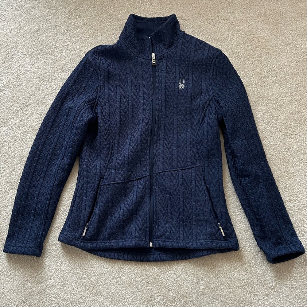 Spyder Core Sweater Jacket Cable Knit Women’s L Blue
